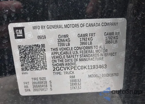 2019 Chevrolet Silverado 1500 Ld Lt z USA, uszkodzony, nr VIN 2GCVKPEC0K1193463